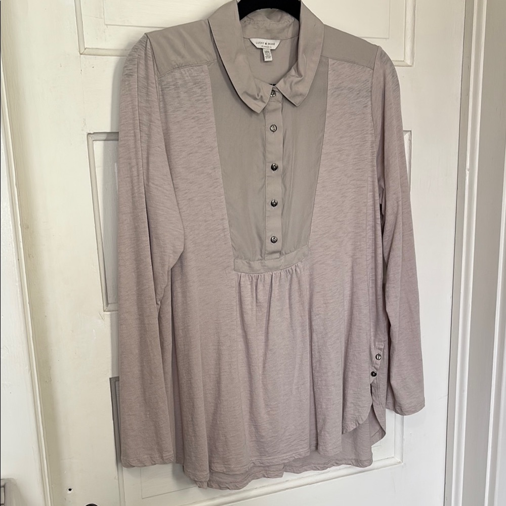 Lucky Brand - Pull over Button Down Light Tan Shirt Tunic